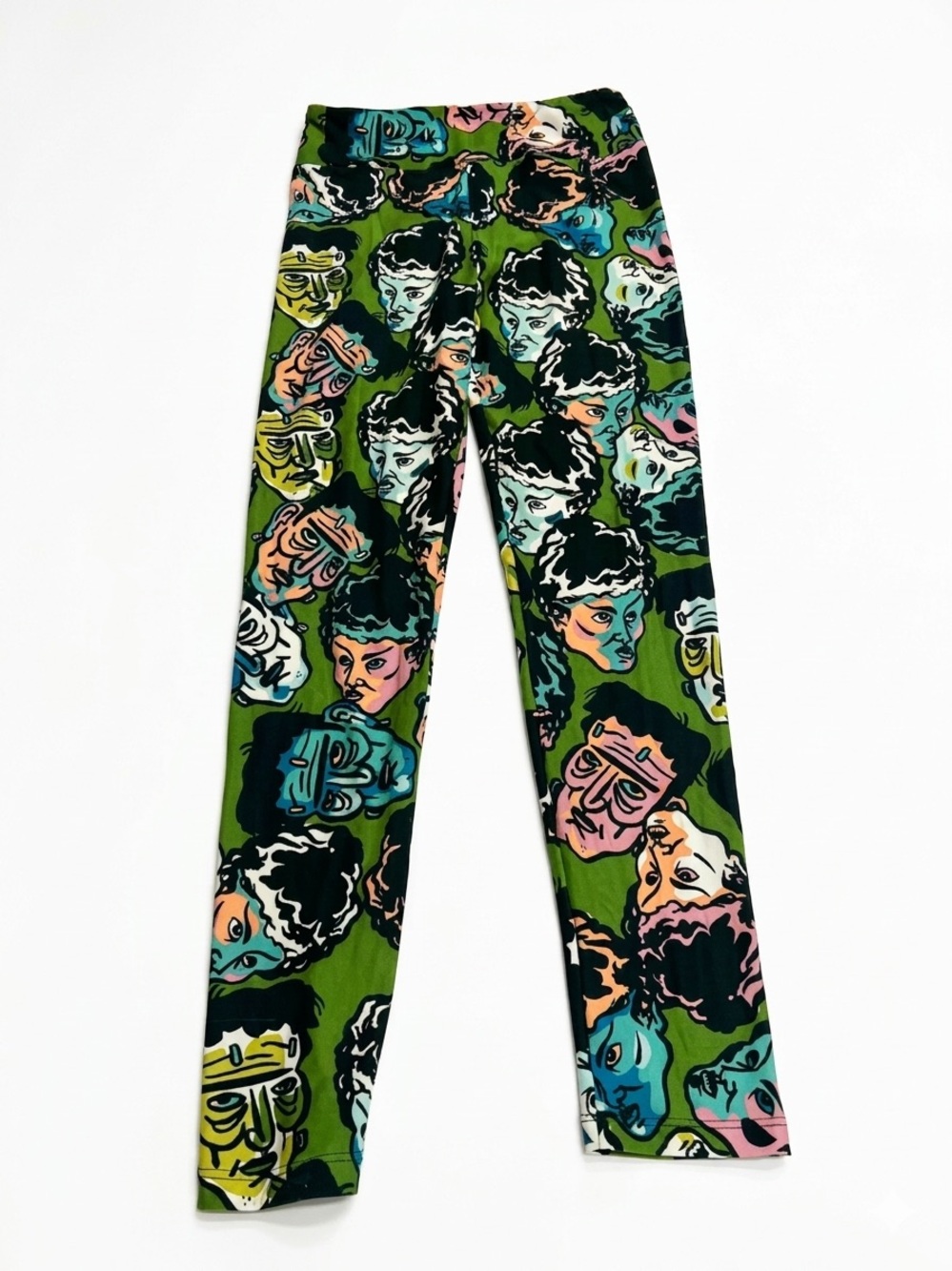 LuLaRoe Halloween Frankenstein Monster Face Leggings Green Pop Art One Size OS